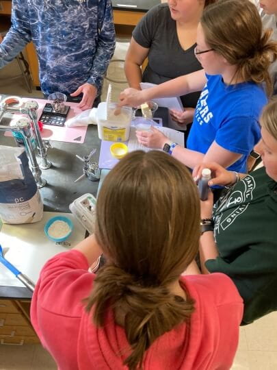 Blue Ridge Middle/High School students learn about measurements and conversions as they make brownies. (Elizabeth Vaccaro)